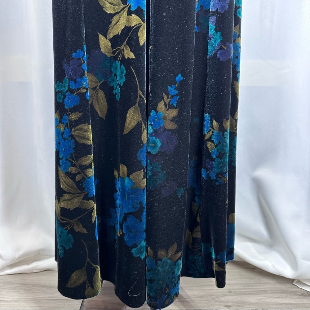 Vtg ✨GORGEOUS ✨David Warren NY Velvet Floral Maxi Dress Size 14 Long Sleeve SOFT - Picture 5 of 14